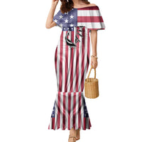 Fishing Fish Hook American Flag Family Matching Mermaid Dress and Hawaiian Shirt Custom Name Graphic in Patriotic Striped Theme - Wonder Print Shop