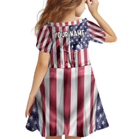 Fishing Fish Hook American Flag Family Matching Off The Shoulder Long Sleeve Dress and Hawaiian Shirt Custom Name Graphic in Patriotic Striped Theme - Wonder Print Shop