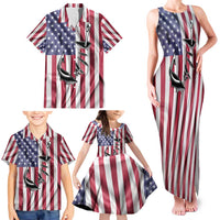 Fishing Fish Hook American Flag Family Matching Tank Maxi Dress and Hawaiian Shirt Custom Name Graphic in Patriotic Striped Theme - Wonder Print Shop