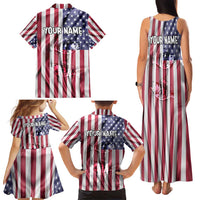Fishing Fish Hook American Flag Family Matching Tank Maxi Dress and Hawaiian Shirt Custom Name Graphic in Patriotic Striped Theme - Wonder Print Shop