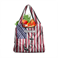 Fishing Fish Hook American Flag Grocery Bag Custom Name Graphic in Patriotic Striped Theme - Wonder Print Shop