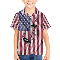Fishing Fish Hook American Flag Hawaiian Shirt Custom Name Graphic in Patriotic Striped Theme - Wonder Print Shop
