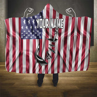 Fishing Fish Hook American Flag Hooded Blanket Custom Name Graphic in Patriotic Striped Theme - Wonder Print Shop