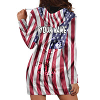 Fishing Fish Hook American Flag Hoodie Dress Custom Name Graphic in Patriotic Striped Theme - Wonder Print Shop