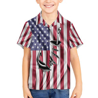 Fishing Fish Hook American Flag Kid Hawaiian Shirt Custom Name Graphic in Patriotic Striped Theme - Wonder Print Shop