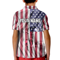Fishing Fish Hook American Flag Kid Polo Shirt Custom Name Graphic in Patriotic Striped Theme - Wonder Print Shop