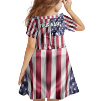 Fishing Fish Hook American Flag Kid Short Sleeve Dress Custom Name Graphic in Patriotic Striped Theme - Wonder Print Shop