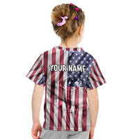 Fishing Fish Hook American Flag Kid T Shirt Custom Name Graphic in Patriotic Striped Theme - Wonder Print Shop