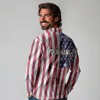 Fishing Fish Hook American Flag Long Sleeve Polo Shirt Custom Name Graphic in Patriotic Striped Theme - Wonder Print Shop