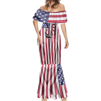 Fishing Fish Hook American Flag Mermaid Dress Custom Name Graphic in Patriotic Striped Theme - Wonder Print Shop