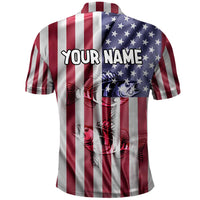 Fishing Fish Hook American Flag Polo Shirt Custom Name Graphic in Patriotic Striped Theme - Wonder Print Shop