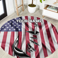 Fishing Fish Hook American Flag Round Carpet Custom Name Graphic in Patriotic Striped Theme - Wonder Print Shop