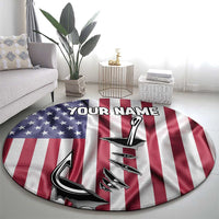 Fishing Fish Hook American Flag Round Carpet Custom Name Graphic in Patriotic Striped Theme - Wonder Print Shop