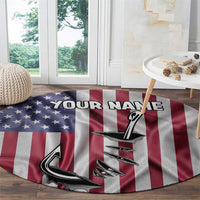 Fishing Fish Hook American Flag Round Carpet Custom Name Graphic in Patriotic Striped Theme - Wonder Print Shop