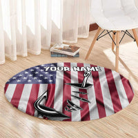 Fishing Fish Hook American Flag Round Carpet Custom Name Graphic in Patriotic Striped Theme - Wonder Print Shop