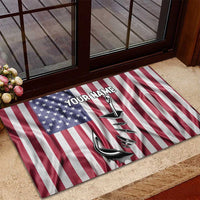Fishing Fish Hook American Flag Rubber Doormat Custom Name Graphic in Patriotic Striped Theme - Wonder Print Shop