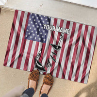 Fishing Fish Hook American Flag Rubber Doormat Custom Name Graphic in Patriotic Striped Theme - Wonder Print Shop