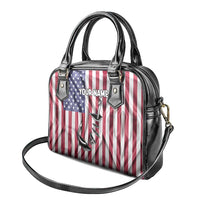 Fishing Fish Hook American Flag Shoulder Handbag Custom Name Graphic in Patriotic Striped Theme - Wonder Print Shop