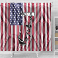Fishing Fish Hook American Flag Shower Curtain Custom Name Graphic in Patriotic Striped Theme - Wonder Print Shop
