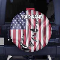 Fishing Fish Hook American Flag Spare Tire Cover Custom Name Graphic in Patriotic Striped Theme - Wonder Print Shop