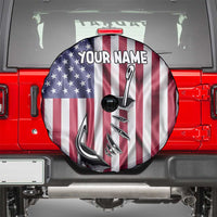 Fishing Fish Hook American Flag Spare Tire Cover Custom Name Graphic in Patriotic Striped Theme - Wonder Print Shop