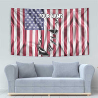 Fishing Fish Hook American Flag Tapestry Custom Name Graphic in Patriotic Striped Theme - Wonder Print Shop