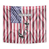 Fishing Fish Hook American Flag Tapestry Custom Name Graphic in Patriotic Striped Theme - Wonder Print Shop