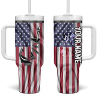 Fishing Fish Hook American Flag Tumbler With Handle Custom Name Graphic in Patriotic Striped Theme - Wonder Print Shop