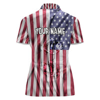 Fishing Fish Hook American Flag Women Polo Shirt Custom Name Graphic in Patriotic Striped Theme - Wonder Print Shop