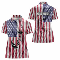 Fishing Fish Hook American Flag Women Polo Shirt Custom Name Graphic in Patriotic Striped Theme - Wonder Print Shop