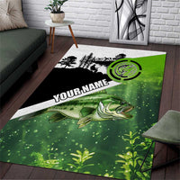 Green and Black Largemouth Bass Fishing Area Rug Custom Name Design and Angler Silhouette Illustration - Wonder Print Shop