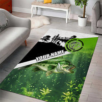 Green and Black Largemouth Bass Fishing Area Rug Custom Name Design and Angler Silhouette Illustration - Wonder Print Shop