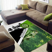 Green and Black Largemouth Bass Fishing Area Rug Custom Name Design and Angler Silhouette Illustration - Wonder Print Shop