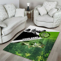 Green and Black Largemouth Bass Fishing Area Rug Custom Name Design and Angler Silhouette Illustration - Wonder Print Shop