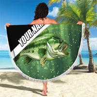 Green and Black Largemouth Bass Fishing Beach Blanket Custom Name Design and Angler Silhouette Illustration - Wonder Print Shop