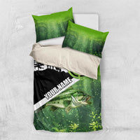 Green and Black Largemouth Bass Fishing Bedding Set Custom Name Design and Angler Silhouette Illustration - Wonder Print Shop