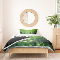 Green and Black Largemouth Bass Fishing Bedding Set Custom Name Design and Angler Silhouette Illustration - Wonder Print Shop