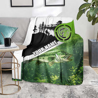 Green and Black Largemouth Bass Fishing Blanket Custom Name Design and Angler Silhouette Illustration - Wonder Print Shop