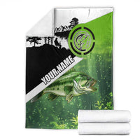 Green and Black Largemouth Bass Fishing Blanket Custom Name Design and Angler Silhouette Illustration - Wonder Print Shop