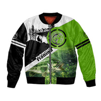 Green and Black Largemouth Bass Fishing Bomber Jacket Custom Name Design and Angler Silhouette Illustration - Wonder Print Shop