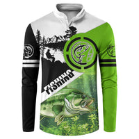 Green and Black Largemouth Bass Fishing Button Sweatshirt Custom Name Design and Angler Silhouette Illustration - Wonder Print Shop