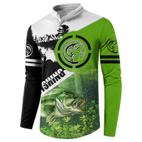 Green and Black Largemouth Bass Fishing Button Sweatshirt Custom Name Design and Angler Silhouette Illustration - Wonder Print Shop