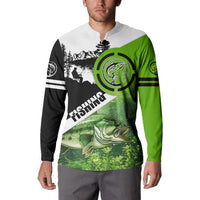 Green and Black Largemouth Bass Fishing Button Sweatshirt Custom Name Design and Angler Silhouette Illustration - Wonder Print Shop