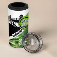 Green and Black Largemouth Bass Fishing 4 in 1 Can Cooler Tumbler Custom Name Design and Angler Silhouette Illustration - Wonder Print Shop