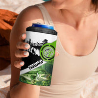 Green and Black Largemouth Bass Fishing 4 in 1 Can Cooler Tumbler Custom Name Design and Angler Silhouette Illustration - Wonder Print Shop