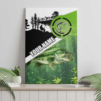 Green and Black Largemouth Bass Fishing Canvas Wall Art Custom Name Design and Angler Silhouette Illustration - Wonder Print Shop
