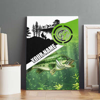 Green and Black Largemouth Bass Fishing Canvas Wall Art Custom Name Design and Angler Silhouette Illustration - Wonder Print Shop