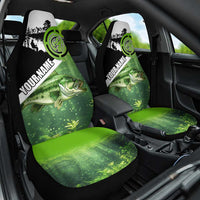 Green and Black Largemouth Bass Fishing Car Seat Cover Custom Name Design and Angler Silhouette Illustration - Wonder Print Shop