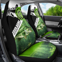 Green and Black Largemouth Bass Fishing Car Seat Cover Custom Name Design and Angler Silhouette Illustration - Wonder Print Shop