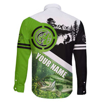 Green and Black Largemouth Bass Fishing Family Matching Long Sleeve Bodycon Dress and Hawaiian Shirt Custom Name Design and Angler Silhouette Illustration - Wonder Print Shop